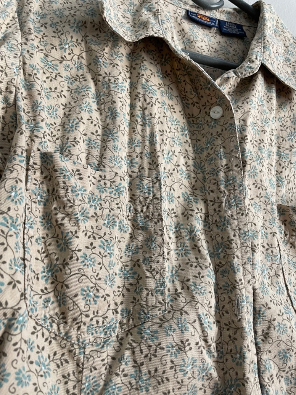 Route 66 Cream Shirt with Teal Floral Print